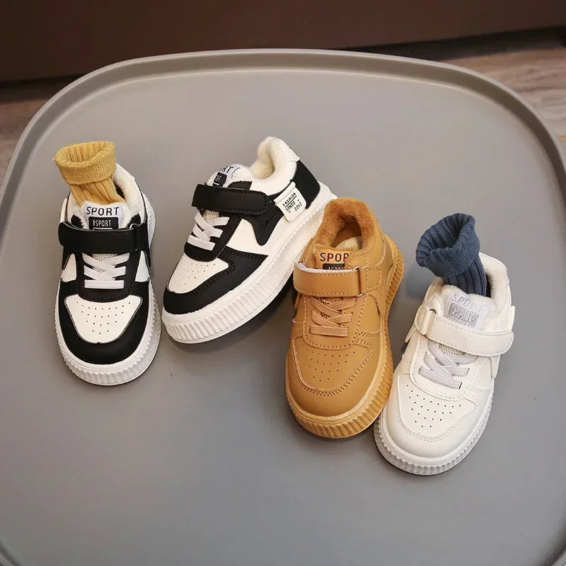 Children's Sneakers Autumn Winter Boys Sport Shoes Girls Comfy Thicken Warm Velet Lined Casual Shoes Toddler Non-slip Footwear