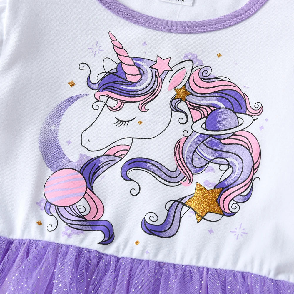 VIKITA Winter Children Dresses Unicorn Kids Princess Tutu Dress Irregular Prom Costume Long Sleeve Birthday Party Girls Clothes