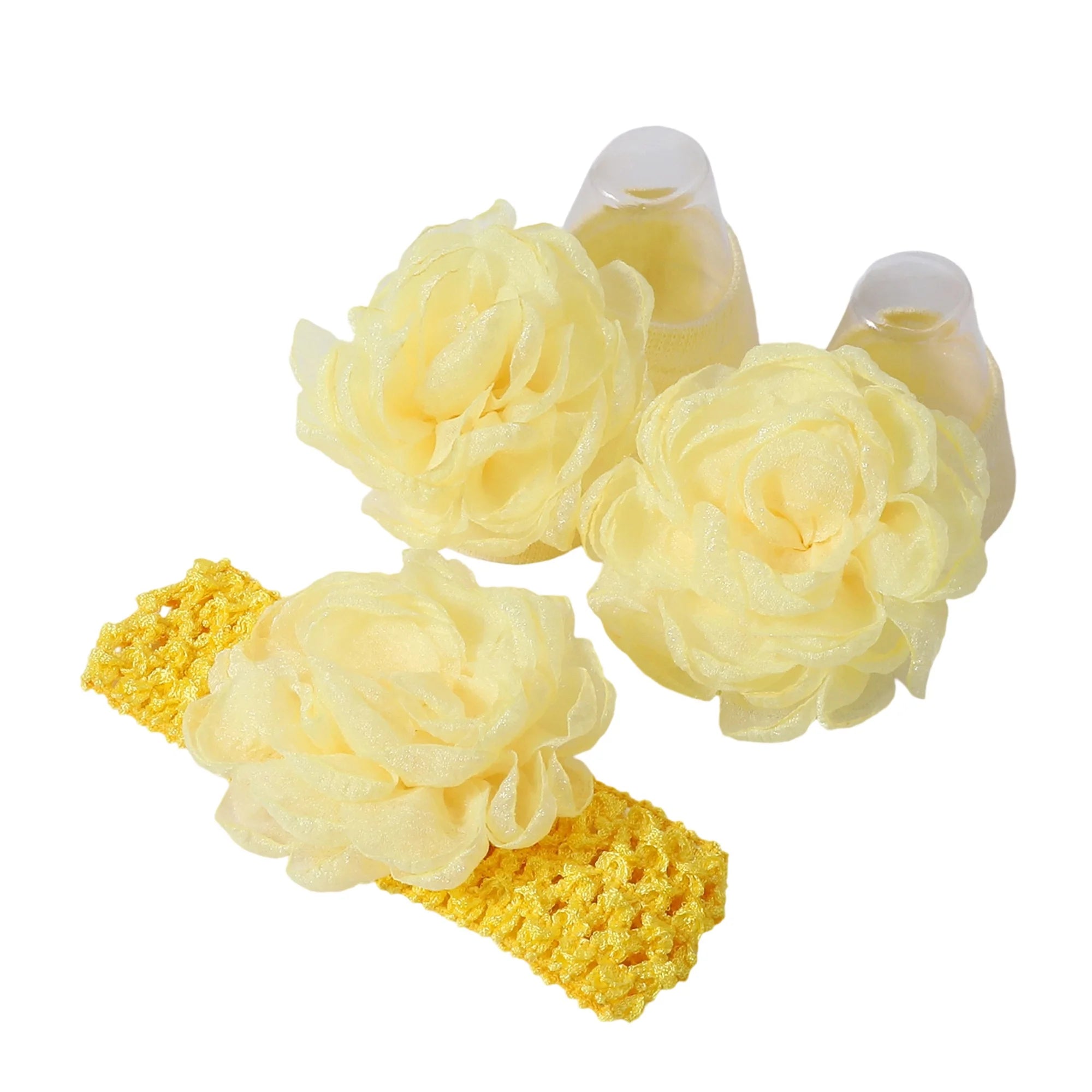 Adorable Baby Girls Hair Bow Clips and Socks Set Sweet Floral Headbands and Ankle Socks Infant Christening Outfit Accessory