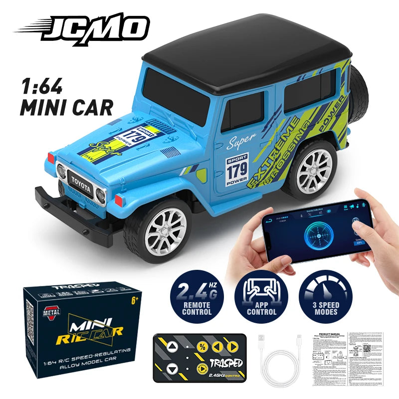 JCMO Mini RC Car 1:64 App/2.4Ghz Remote Control Desktop Small Portable Toy Off Road Vehicle Alloy Carshell For Children Gift New