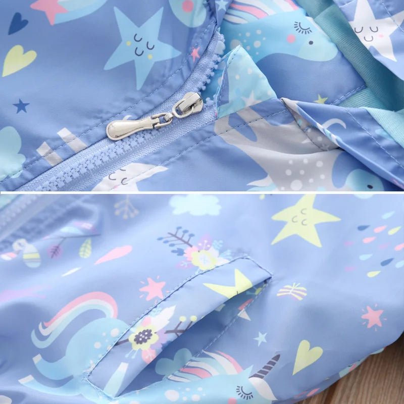 Fashion Kawaii Children's Jackets for Boys Girls Pink Blue Autumn Clothes 1 to 2 3 4 5 6 7 8 9 Years 2024 Kids Hoodie Waterproof