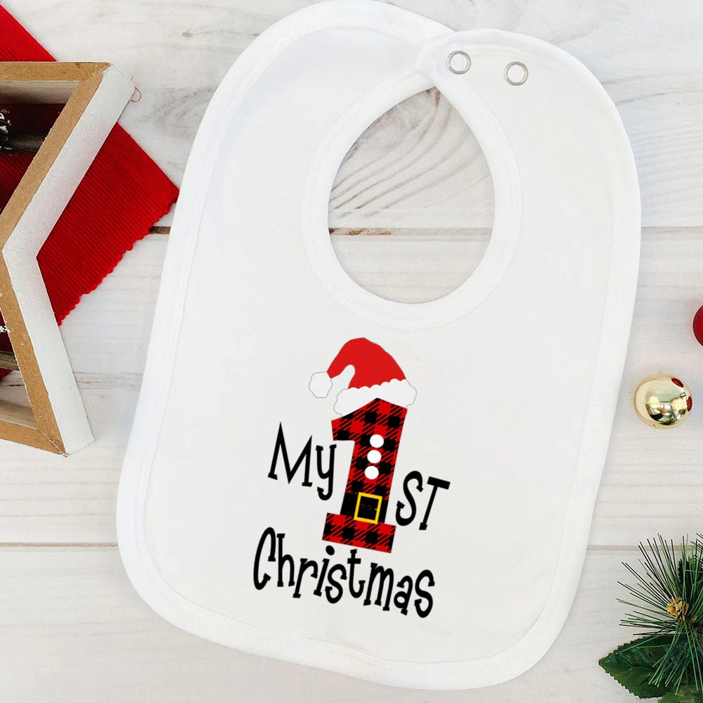My First Christmas Baby Bib Boy Girl Cute Burp Cloths Xmas Infant Bibs Newbron 1st Christmas Bib Gift Xmas Party Toddler Bibs