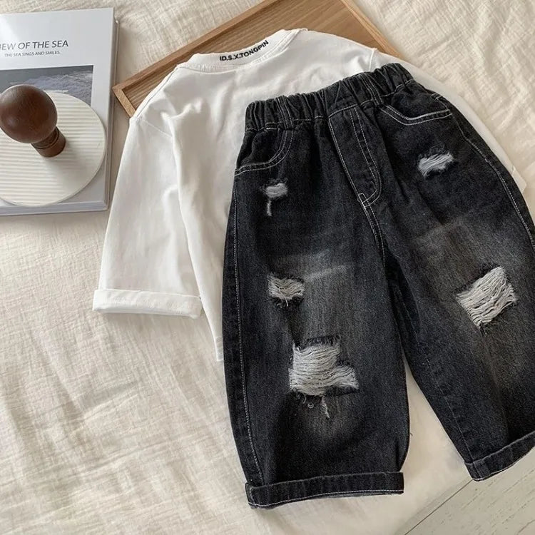 Boys' Trendy Jeans 2025 Spring Autumn Kids Casual Long Pants, Versatile & Stylish Children's Denim Wear for Ages 6-12