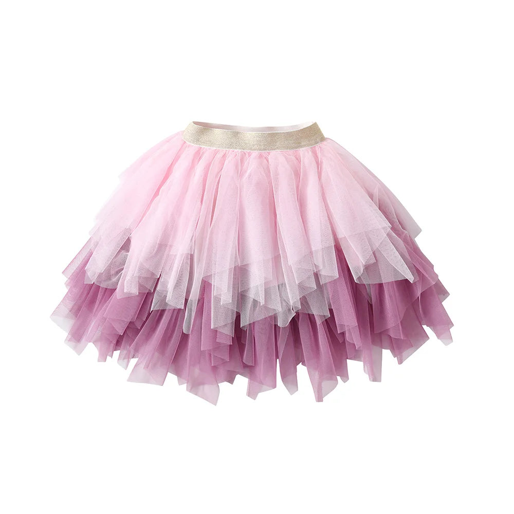 VIKITA Girls Tutu Skirts Kids Performance Birthday Party Ballet Mini Skirt Girls Irregular Mesh Layered Cake Skirts Kids Clothes