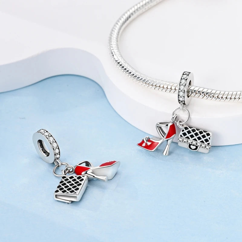 925 Sterling Silver Original Pink Ballet Shoes Charms Ballet Dancer Pendants For Women DIY Bead Fit Original Bracelet Necklace