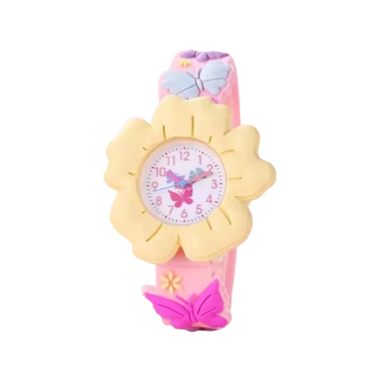 New Children's Flower Butterfly Cartoon Watch 3D Pattern PVC Soft Adhesive Skin friendly Children's Learning Watch