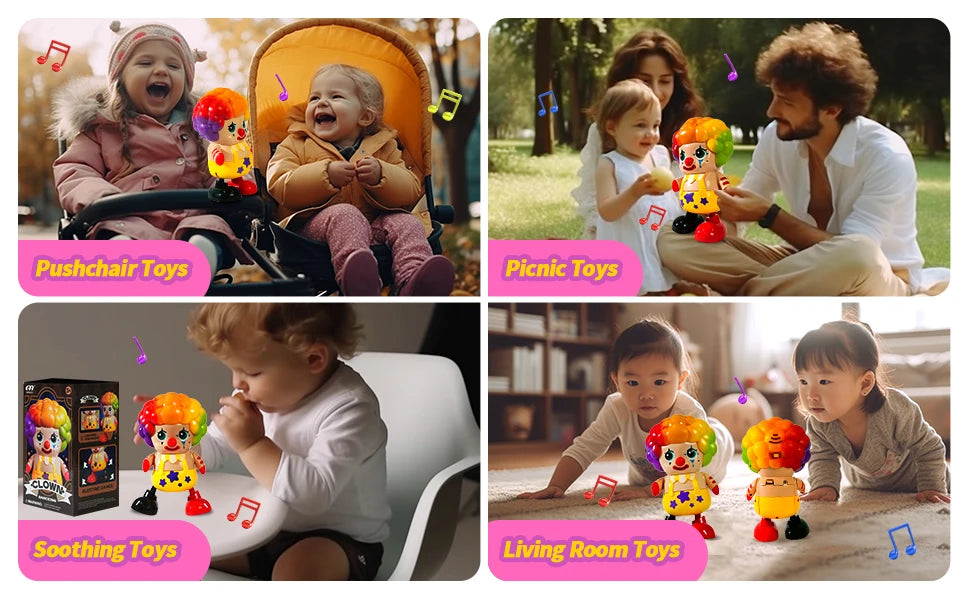 Dancing Clown Toys for Toddler & Baby Early Learning Educational Musical Light Up Clown Toys Halloween Decor Gift for Boys Girls