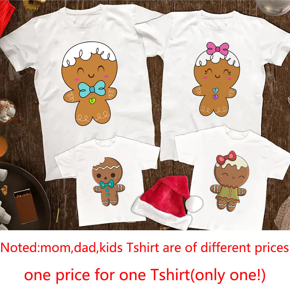 Christmas Family Matching Outfits Mommy Daddy Daughter Son Cookie Printing Casual T-shirt Xmas Party Clothes Holiday Family Tees