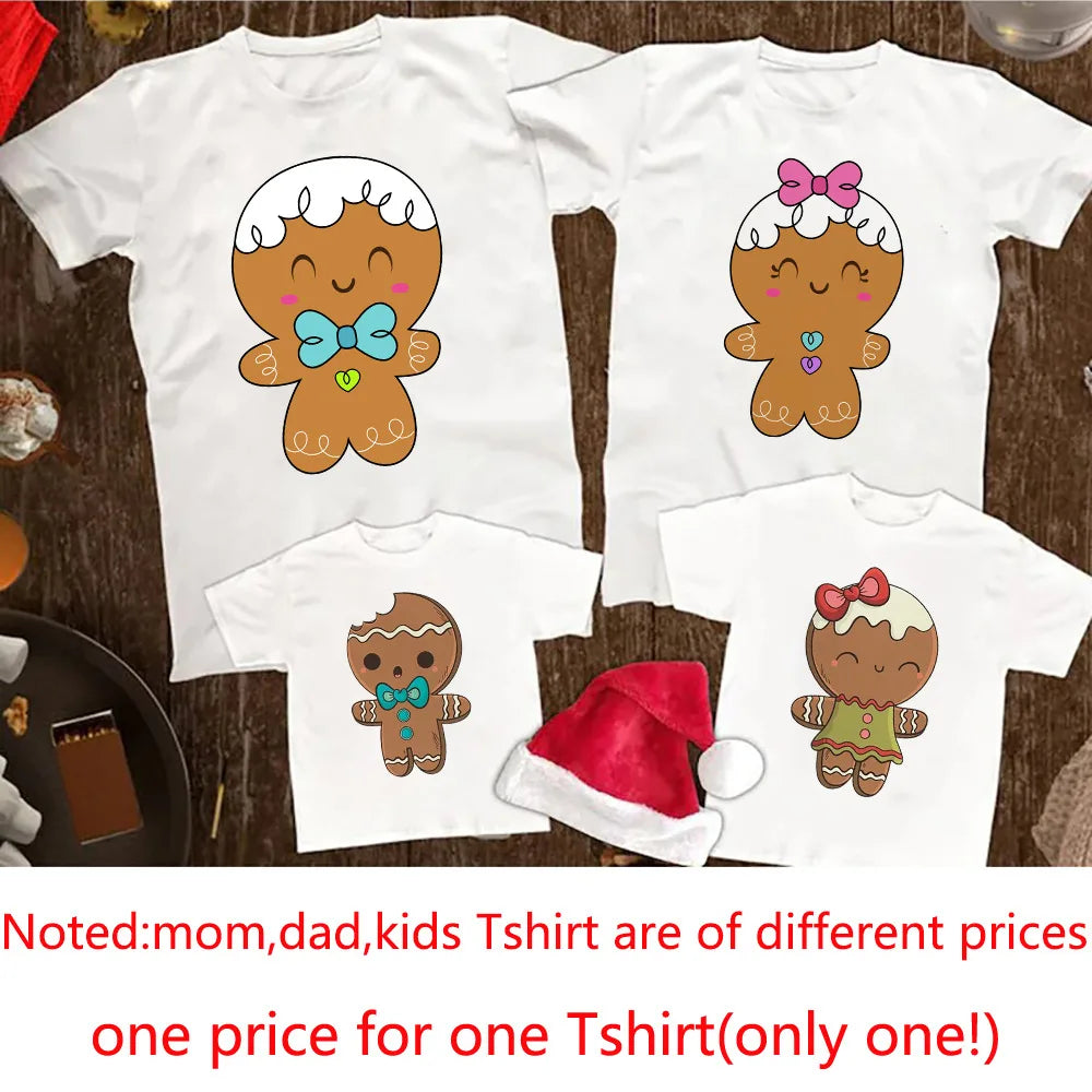 Christmas Family Matching Outfits Mommy Daddy Daughter Son Cookie Printing Casual T-shirt Xmas Party Clothes Holiday Family Tees