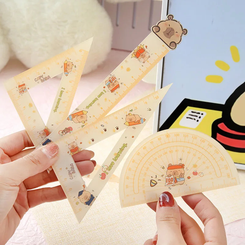 4pcs/set New Acrylic Capybara Set Rulers Drawing Tools Office Supplies Straight Ruler Cute Cartoon Soft Ruler Set Student Gifts