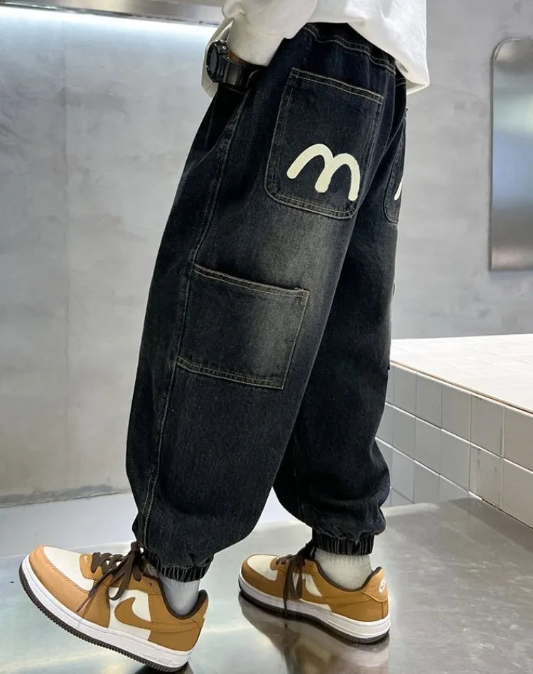 Boys' Fleece-Lined Jeans 2025 New Autumn/Winter Thermal Insulated Trendy Long Pants for Big Tall Kids, Stretchy Fabric Loose Fit