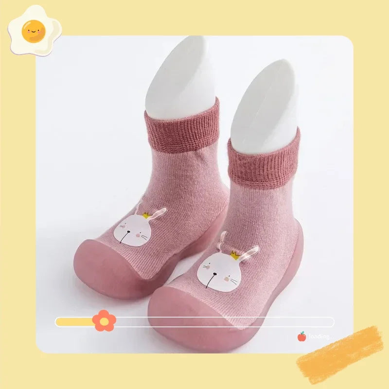 Cute Baby Walking Shoes Soft Soled Knitted Cotton Socks Children's Socks Shoes Hot Stamping Cartoon Anti Kick Toe Caps