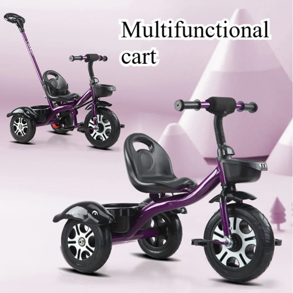 2 in 1 Toddler Tricycle for Kids Trike with Push Handle Adjustable Seat Storage Baskets Balance Bike Birthday Gift for Boy Girl