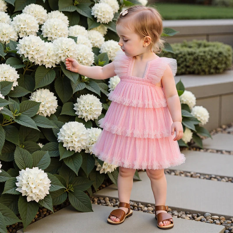 Girls Floral Print Ruffle Sleeve Dress Toddler Kids Summer Princess Dress Casual Fashion Party Dress for Girls