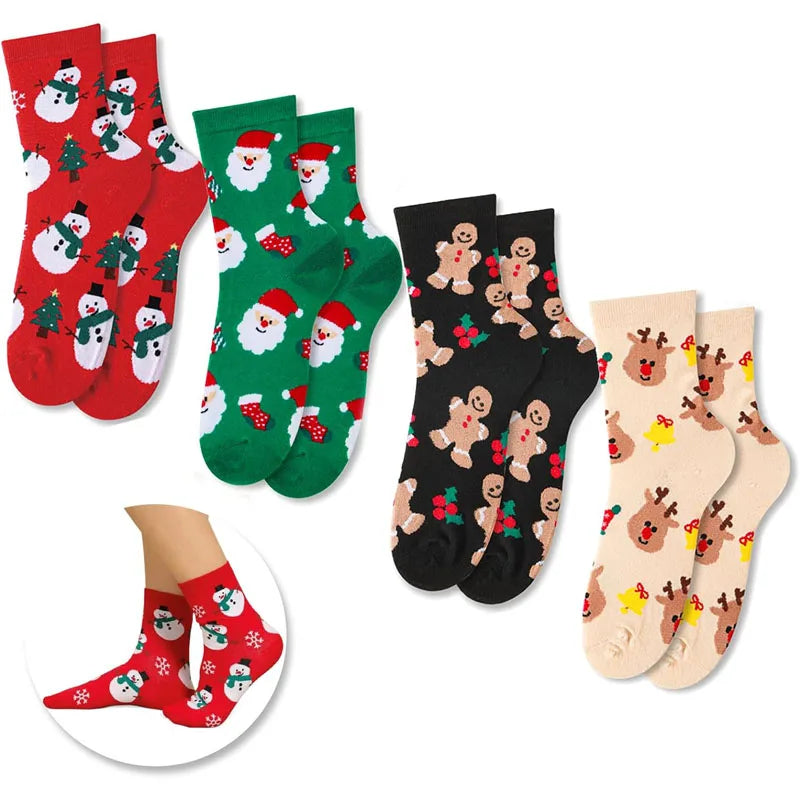 2/4/8 Pairs Children Christmas Socks Cotton Warm Mid-tube Socks For Kids Unisex Knitting Snowflake Elk Stocking Christmas Gift