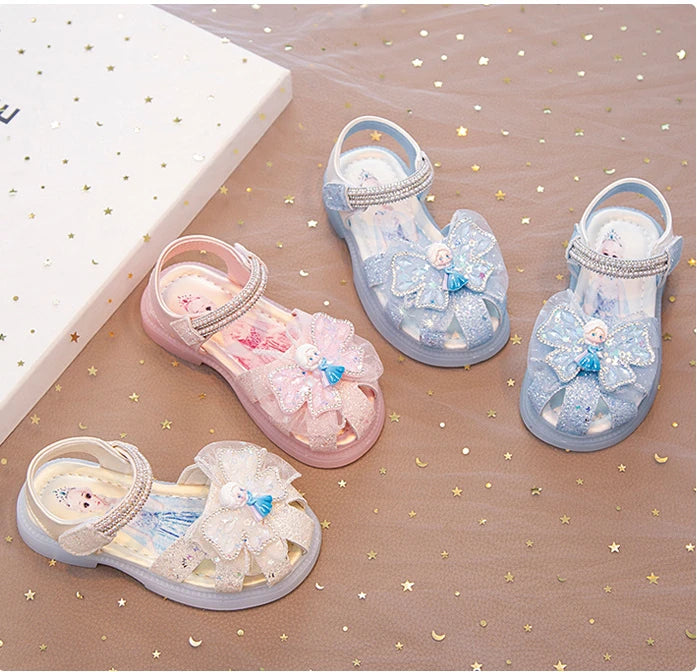 Kids'Sandalsl Led Light Elsa Princess Frozen PU Leather Sequin Pearl Summer Shoes Anti-slip Breathable Pink Blue Size 22-32