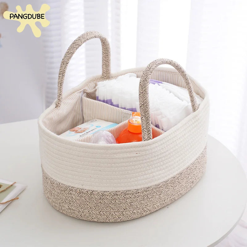 PANGDUBE Foldable Diaper Caddy Organizer - Portable Baby Storage Bag for Nursery Diaper Stackers & Caddies Cotton Linen Basket
