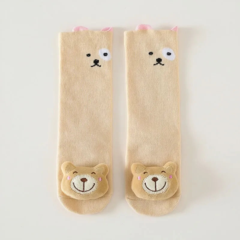 Children’s Knee High Non Slip Cartoon Animal Socks 3D Cotton Long Socks for Boys and Girls Baby Knee Protector Fall Winter Wear