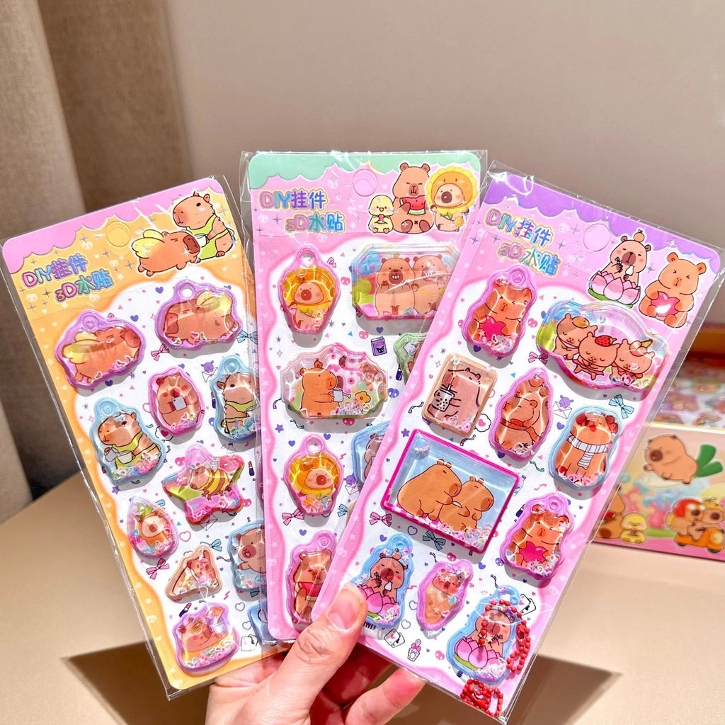 Kawaii Capylara 3D Stickers Scrapbooking Diy Three-dimensional Shake Crystal Sticker Cute Stationery Diary School Prizes Gift ﻿