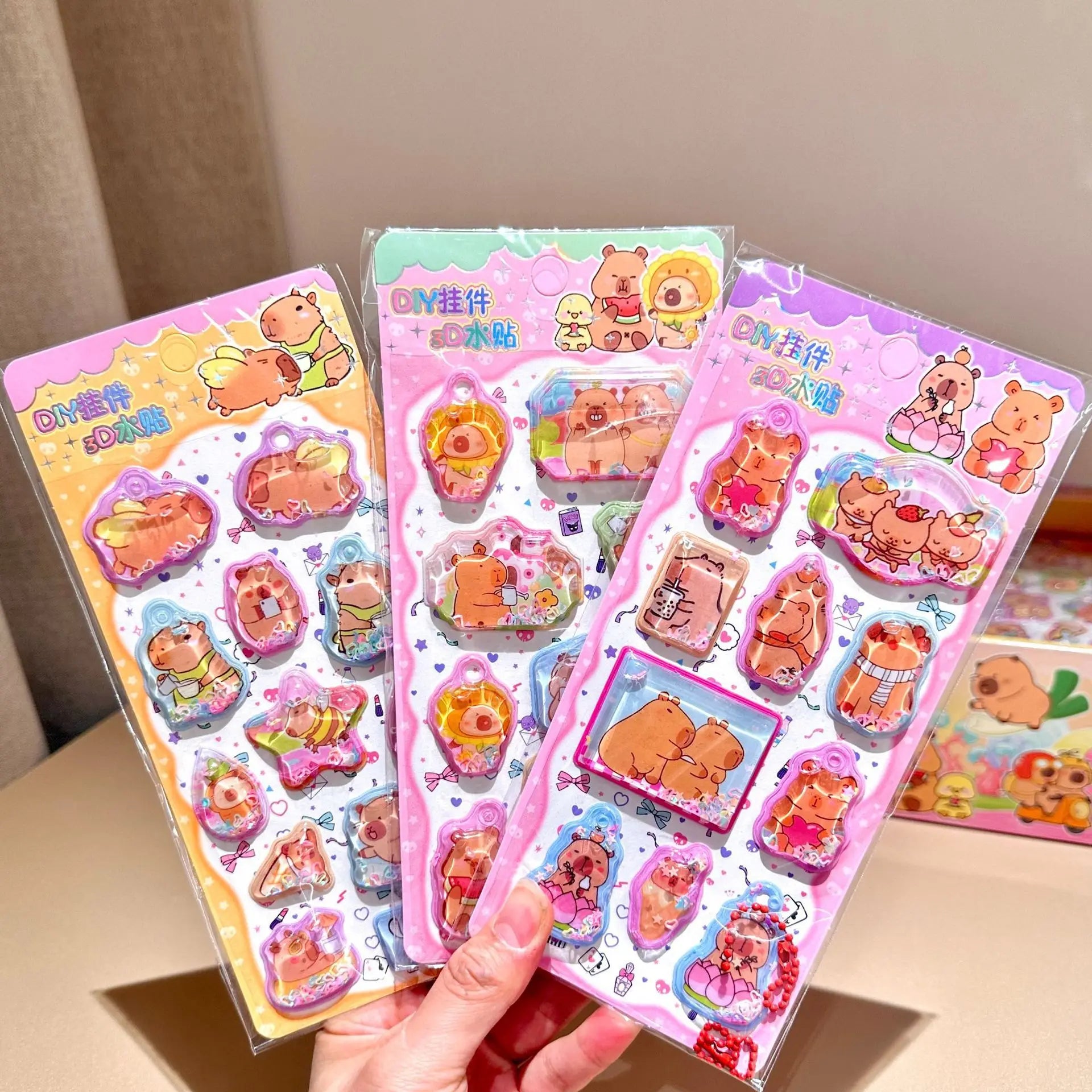 Kawaii Capylara 3D Stickers Scrapbooking Diy Three-dimensional Shake Crystal Sticker Cute Stationery Diary School Prizes Gift ﻿