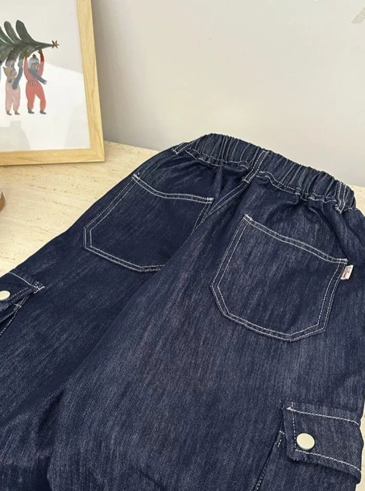 2025 New Boys' Solid Color Jeans - Loose Fit Straight Leg Kids' Long Pants with Pockets, Trendy & Stylish Denim for Active Boys