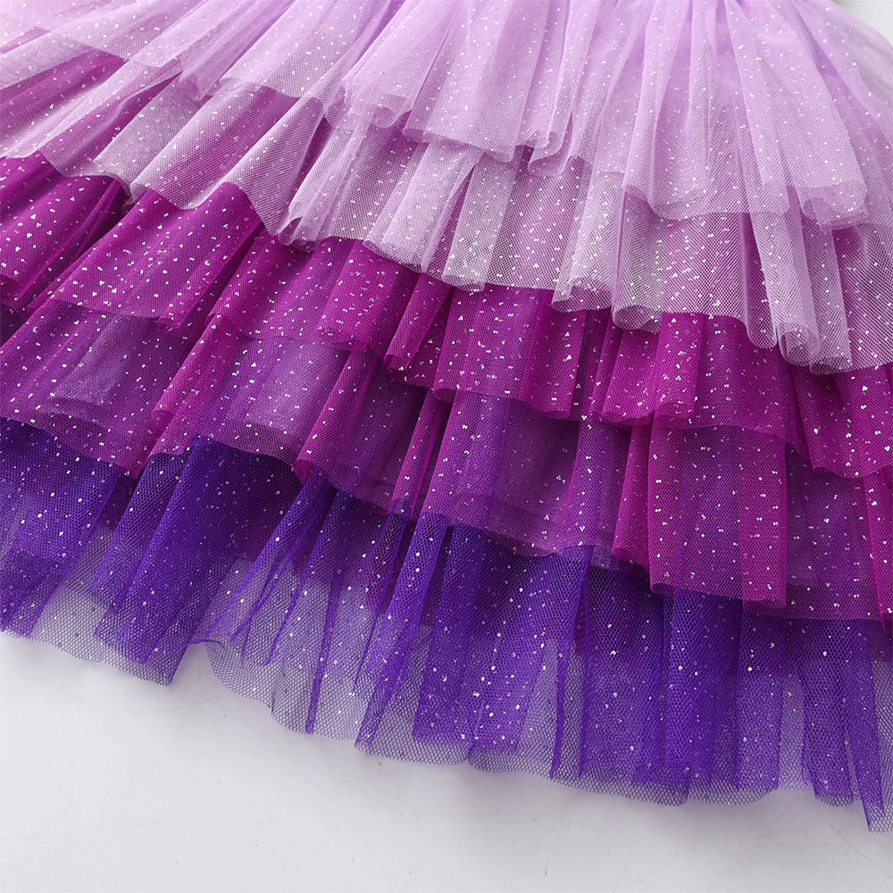 VIKITA Girls Sleeveless Summer Dress Kids Licorne Sequined Appliqued Purple Dresses Girls Party Mesh Tulle Tutu Princes Dress