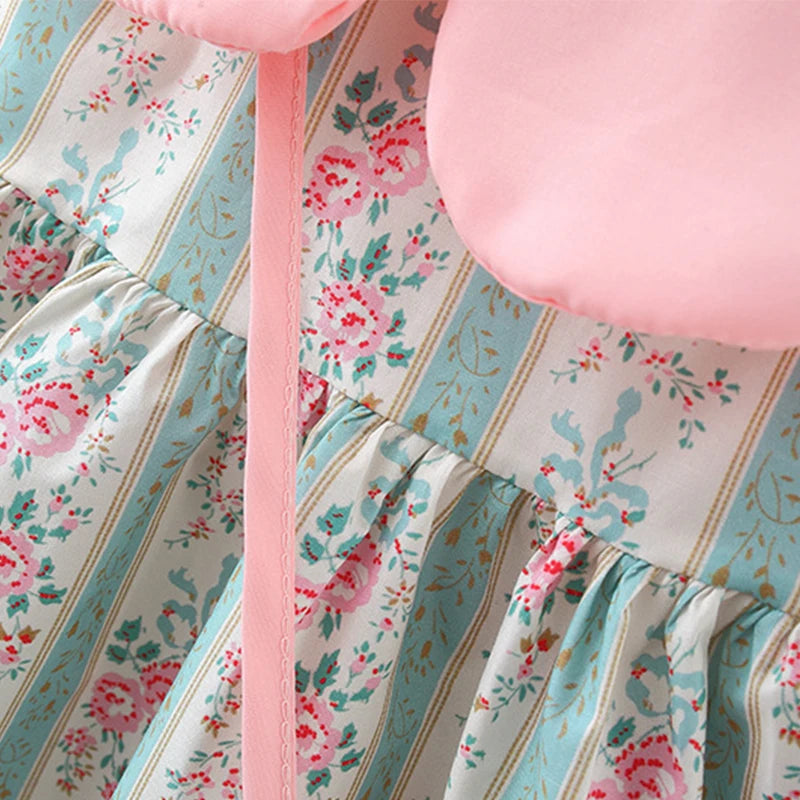 Summer New Pink Doll Neck Baby Girl Dress, Sweet Floral Children'S Sleeveless Clothes+Love Bag (9 Months -3 Years Old)