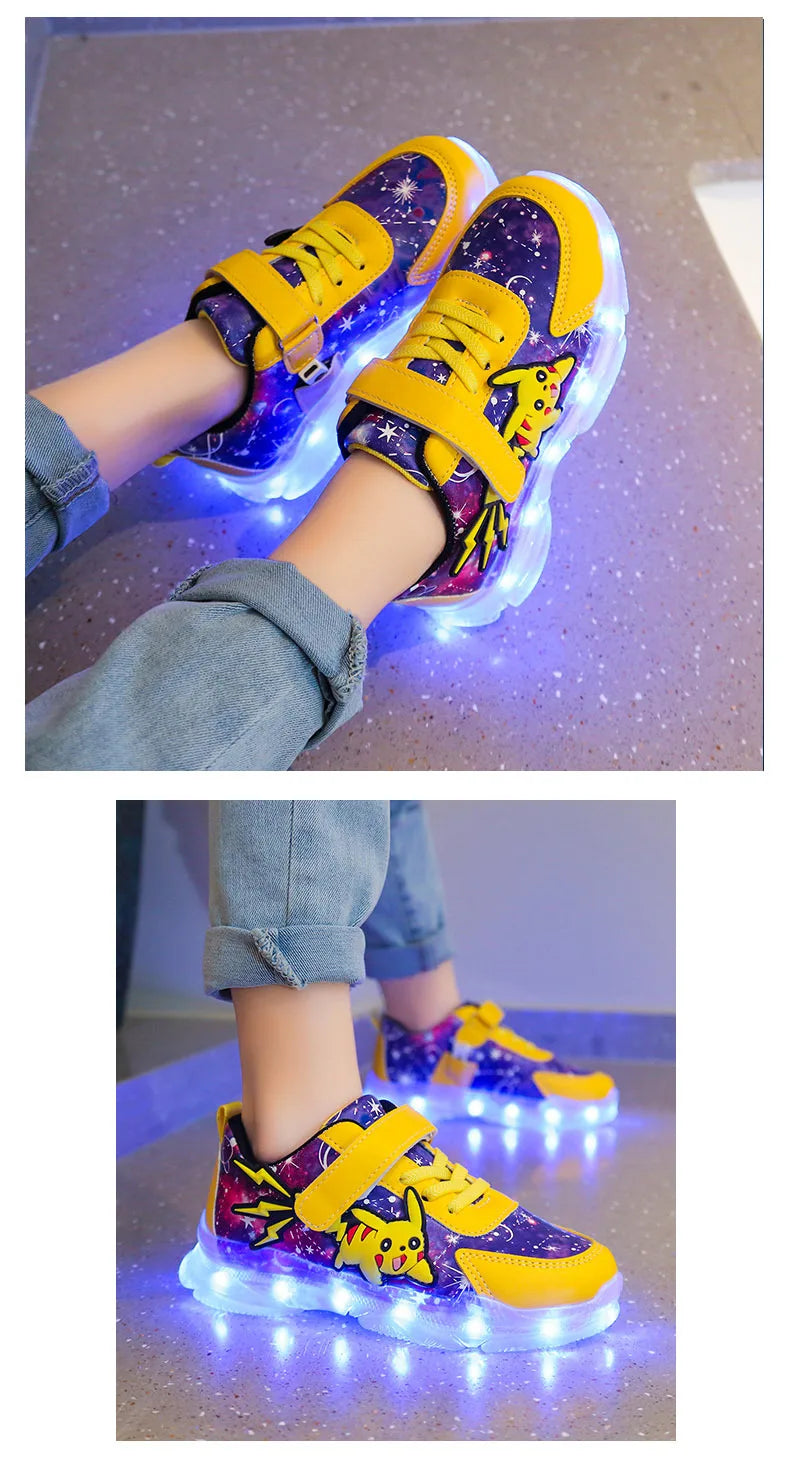 Kids'Casual Shoes Boys Rechargeable Cartoon PU Leather Spring Fashion Flat Bottom Anti-slip Yellow Size 25-36
