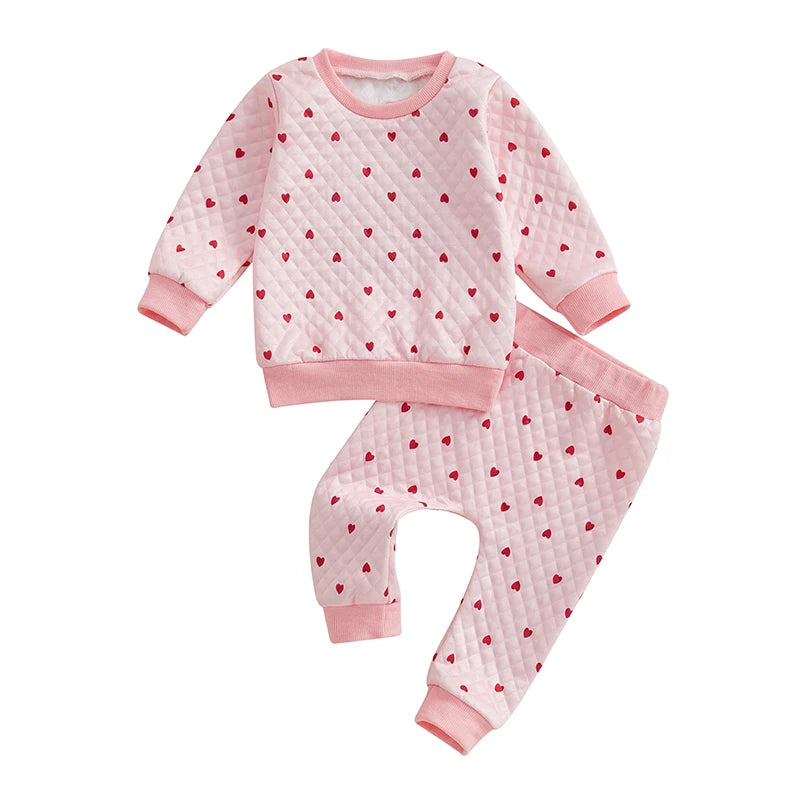 Toddler Girls Valentine s Day Outfits Heart Print Long Sleeve Sweatshirt and Elastic Pants Set Baby 2 Piece Clothes