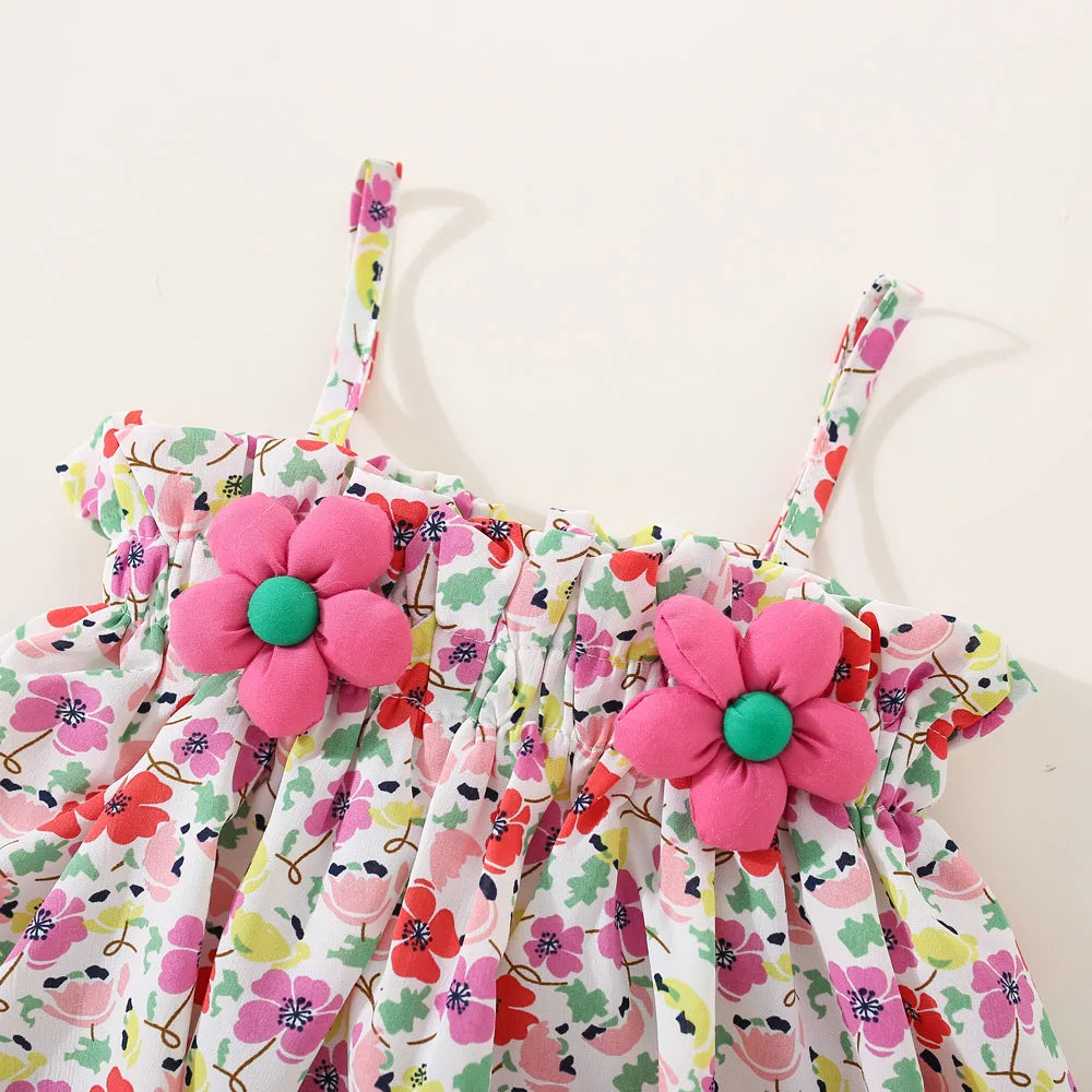 Summer New Floral Suspender Baby Girl Two-Piece Set, Beach Party Children'S Clothing Suitable For Babies Aged 9 Months - 3 Years