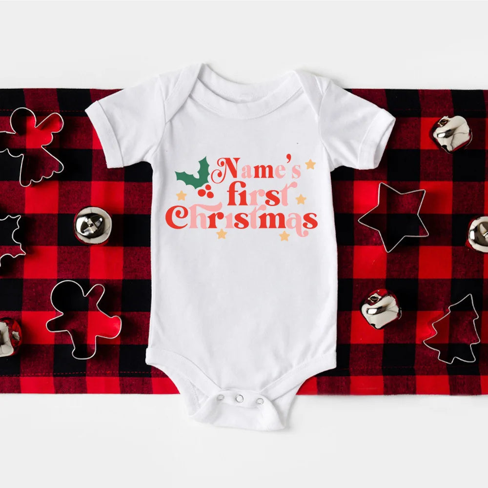 Personalize My 1st Christmas Romper Newborn Bodysuits Xmas Party Gift Boys Girls Short Sleeve Jumpsuit Holiday Xmas Clothes