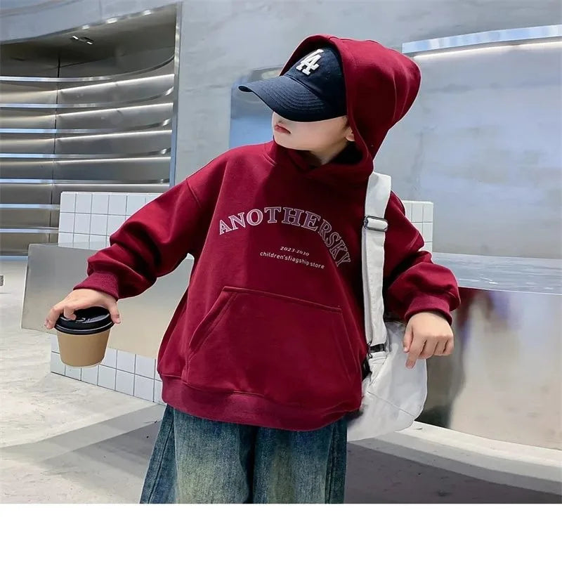 Boys' Korean-Style Oversized Hooded Sweatshirt for Spring & Autumn 2025 New Arrival - Medium/Large Size Stylish Kids Top