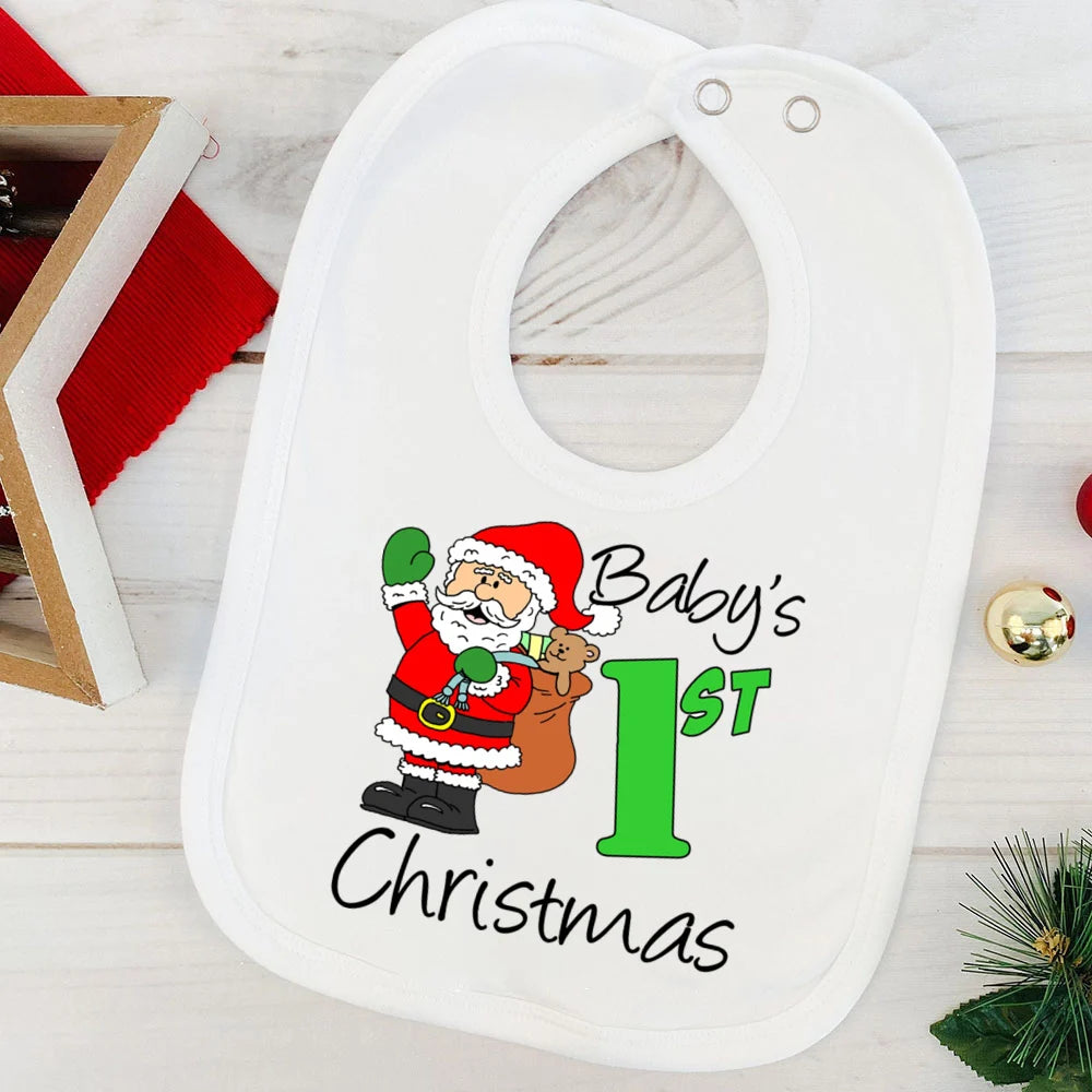 My First Christmas Baby Bib Boy Girl Cute Burp Cloths Xmas Infant Bibs Newbron 1st Christmas Bib Gift Xmas Party Toddler Bibs