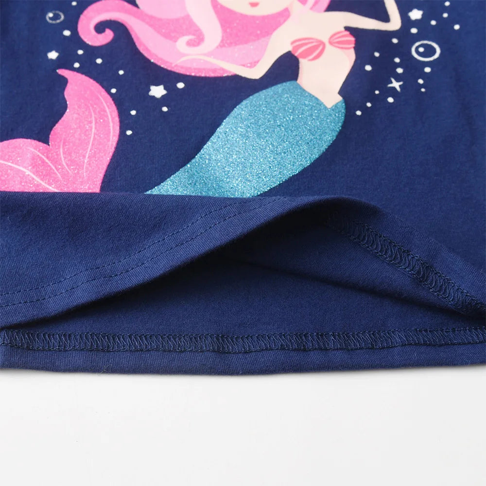 VIKITA Girls Long Sleeve Cotton Casual Tops and Tees Toddlers Mermaid Cartoon Print Navy Blue Spring Autumn Daily Cute Clothes