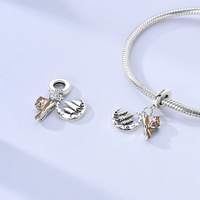 925 Sterling Silver Original Pink Ballet Shoes Charms Ballet Dancer Pendants For Women DIY Bead Fit Original Bracelet Necklace