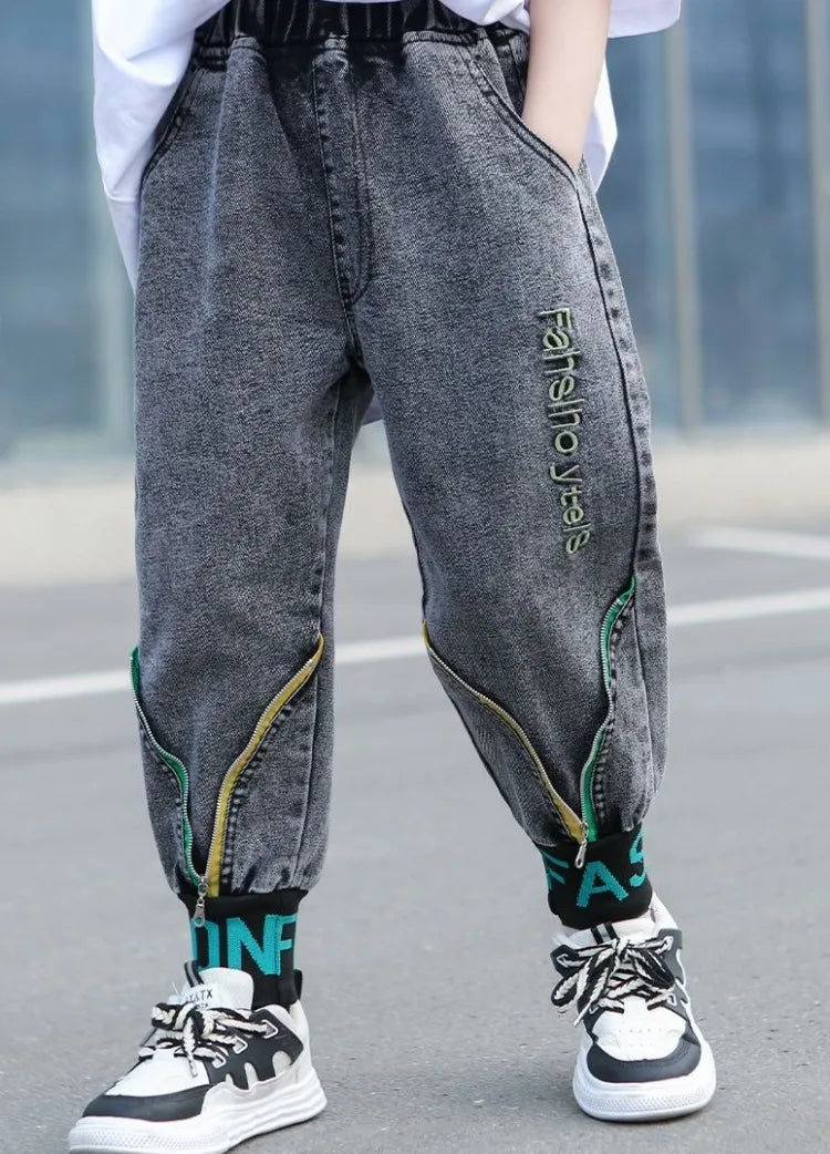 Kids' Loose Fit Dad Jeans for Boys & Girls, Big Kids Spring Autumn School Jeans, Stylish & Trendy Long Pants