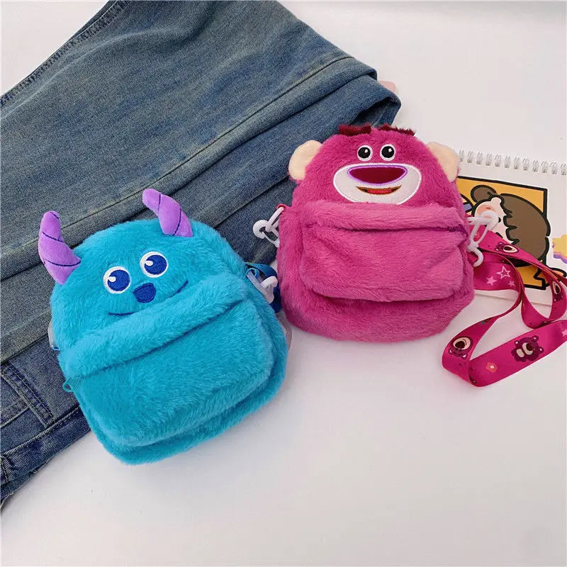 Disney Strawberry Bear 2025 New Girl Plush Backpack Cartoon Children Plush Messenger Bag Fashion Trend Girls Coin Purse