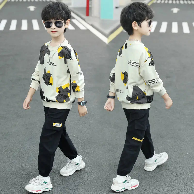 2025 New Arrival Boys' Mid-Large Size Sporty Two-Piece Spring & Autumn Kids Clothing Set - Stylish Outfit for Children