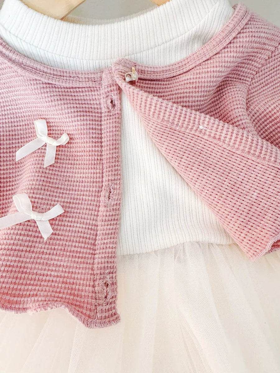 Spring And Autumn New Sweet Bow Baby Girl Dress, Princess Style Children'S Long Sleeved Clothes For Babies Aged 0-3 Years Old