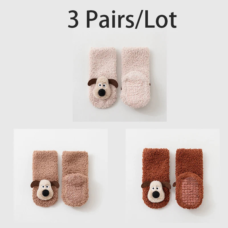 3 Pairs/Lot Baby Floor Socks Non-Slip Sole Kids Socks Cute Cartoon Winter Warm Toddler Socks For Boys And Girls