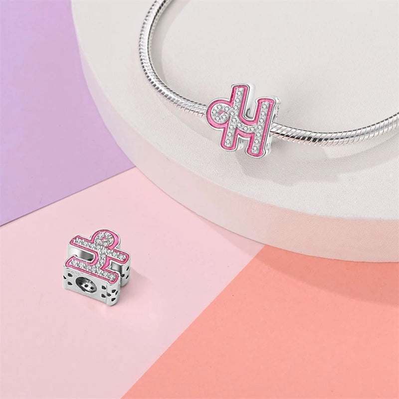 Pink Girl Series 925 Sterling Silver Alphabet Charms Beads Cute Letter Fit Original Bracelet Bangle Necklace DIY Jewelry