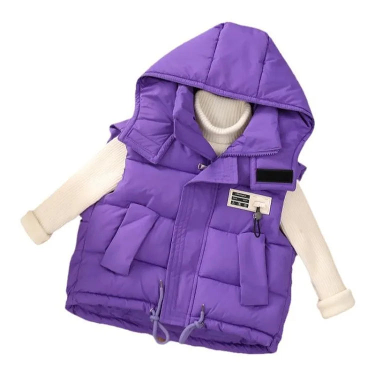 2025 Kids Puffy Windproof Quilted Sleeveless Jacket Korean Style Oversized Cargo Vest for Toddler Boys Thermal Insulated Outdoor