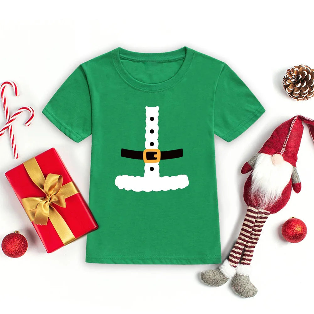 Christmas Santa Belt Kids T-shirt Boy Girl Clothes Toddler Funny Christmas Shirt Santa Costume Shirts Xmas Party Kid Gift Shirt