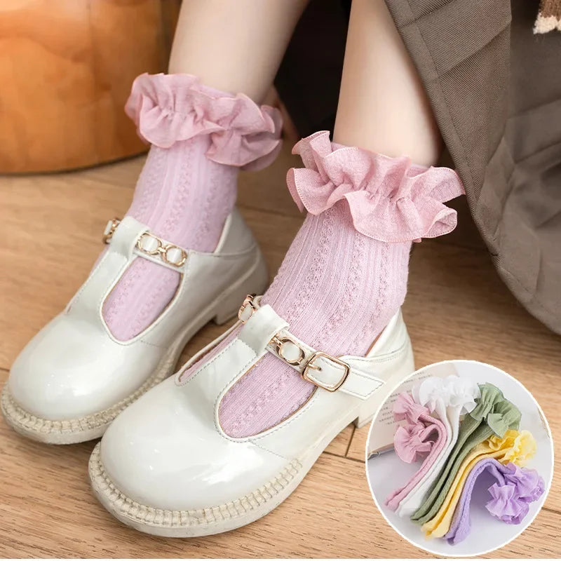 1/3/5/7Pairs/lot Cotton Lace Ruffle Princess Breathable Socks Children Ankle Short Sock White Pink Purple Baby Girl Kids Toddler