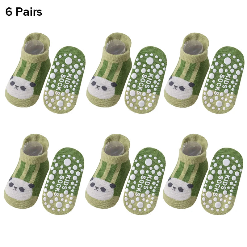 6 Pairs Spring Summer Kids Cotton Socks Children Autumn Cute Cartoon Animal Pattern Comfy Breathable Baby Non-slip Floor Socks