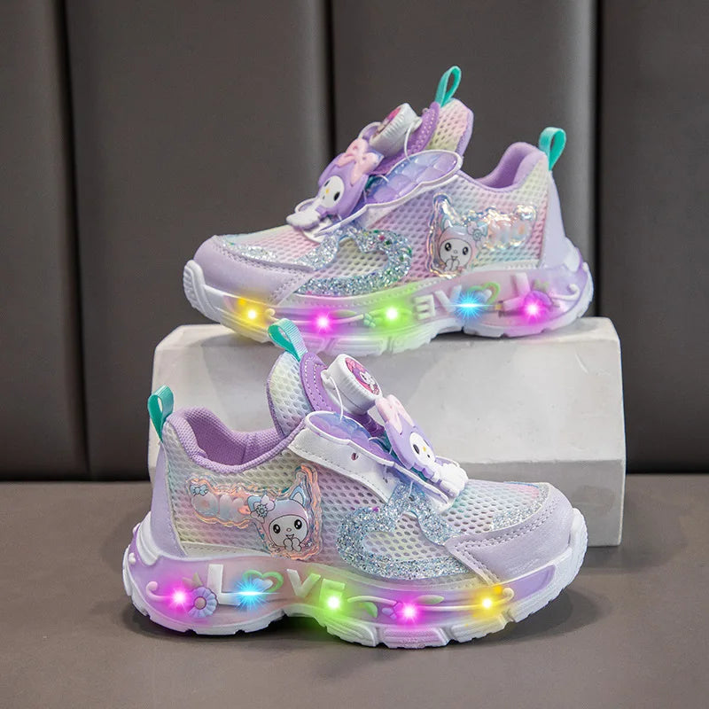 Kids'Casual Shoes Sneakers Led Light Cartoon My Melody PU Leather For Girls Anti-slip Breathable Pink Pruple Shoes Size 23-36