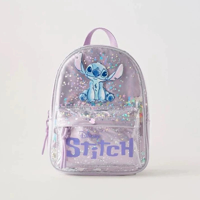 6 styles Kawaii Disney Lilo & Stitch Plush or Glossy Messenger Bag Cartoon Large-Capacity Student Backpack Kindergarten Bag Gift