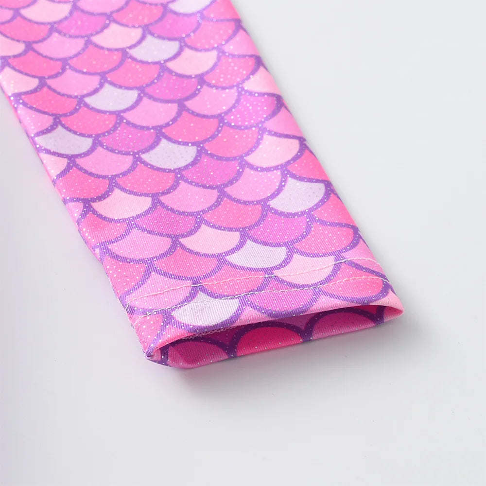 VIKITA Kinderkleidung Meerjungfrauen-Print Polyester Langarm Urlaubskleid Rosa Mädchen Buntes Netz Tüll Prinzessinnenkleid