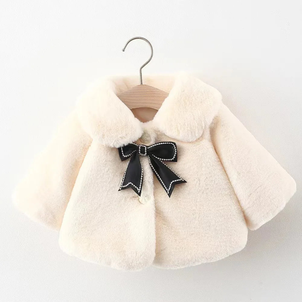 Winter New Sweet Black Bow Baby Girl Coat, Simple Style Thickened Warm Children'S Clothing (9 Months -3 Years Old)