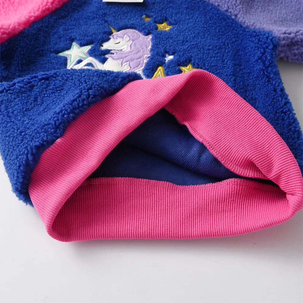 VIKITA Toddlers Licorne Star Appliqued Patchwork Sweatshirt Girls Fleece Autumn Winter Soft Sportwear Pullover Tops Costumes